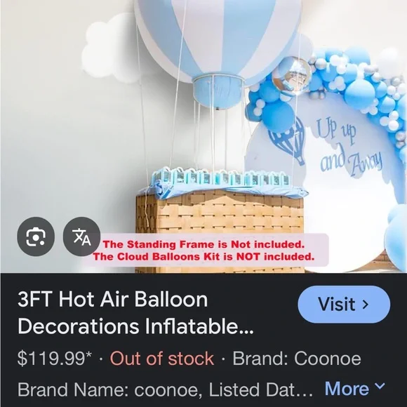 Blue and White Hot Air Balloon Decoration - Picture 3 of 6